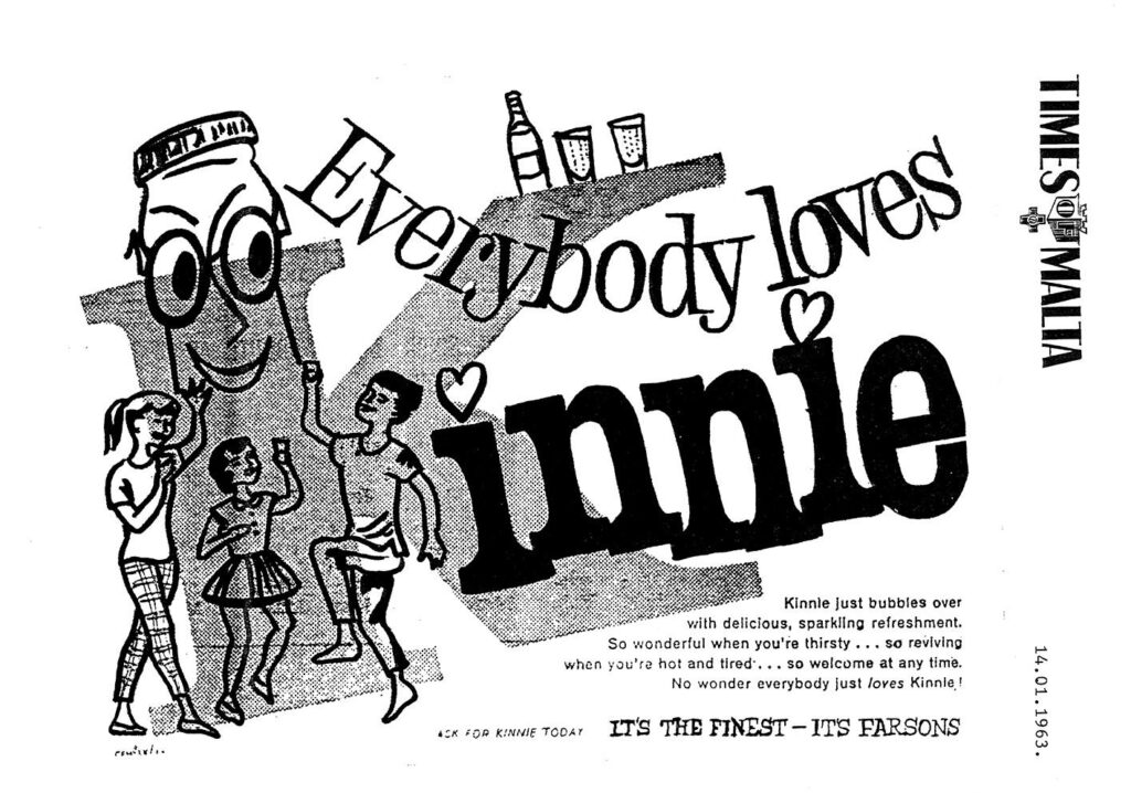 Old advert of Kinnie in the Times of Malta in January 1963 - marketing budget in Malta
